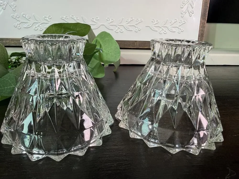 Vintage Jeannette Glass Windsor Candlestick Holders, Set of 2